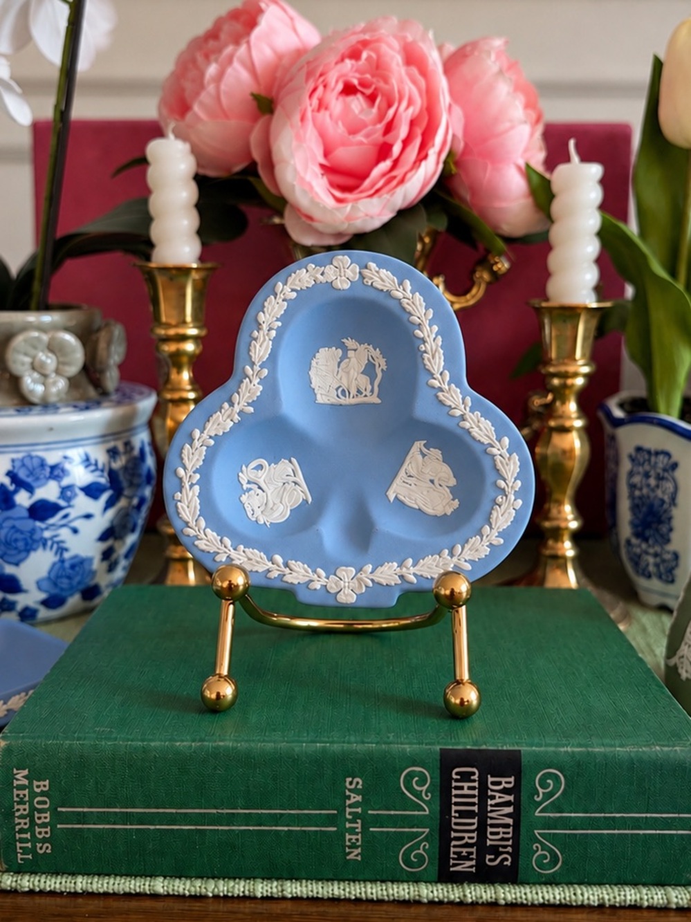Vintage Wedgwood Blue Jasperware 3 Section Trinket Dish